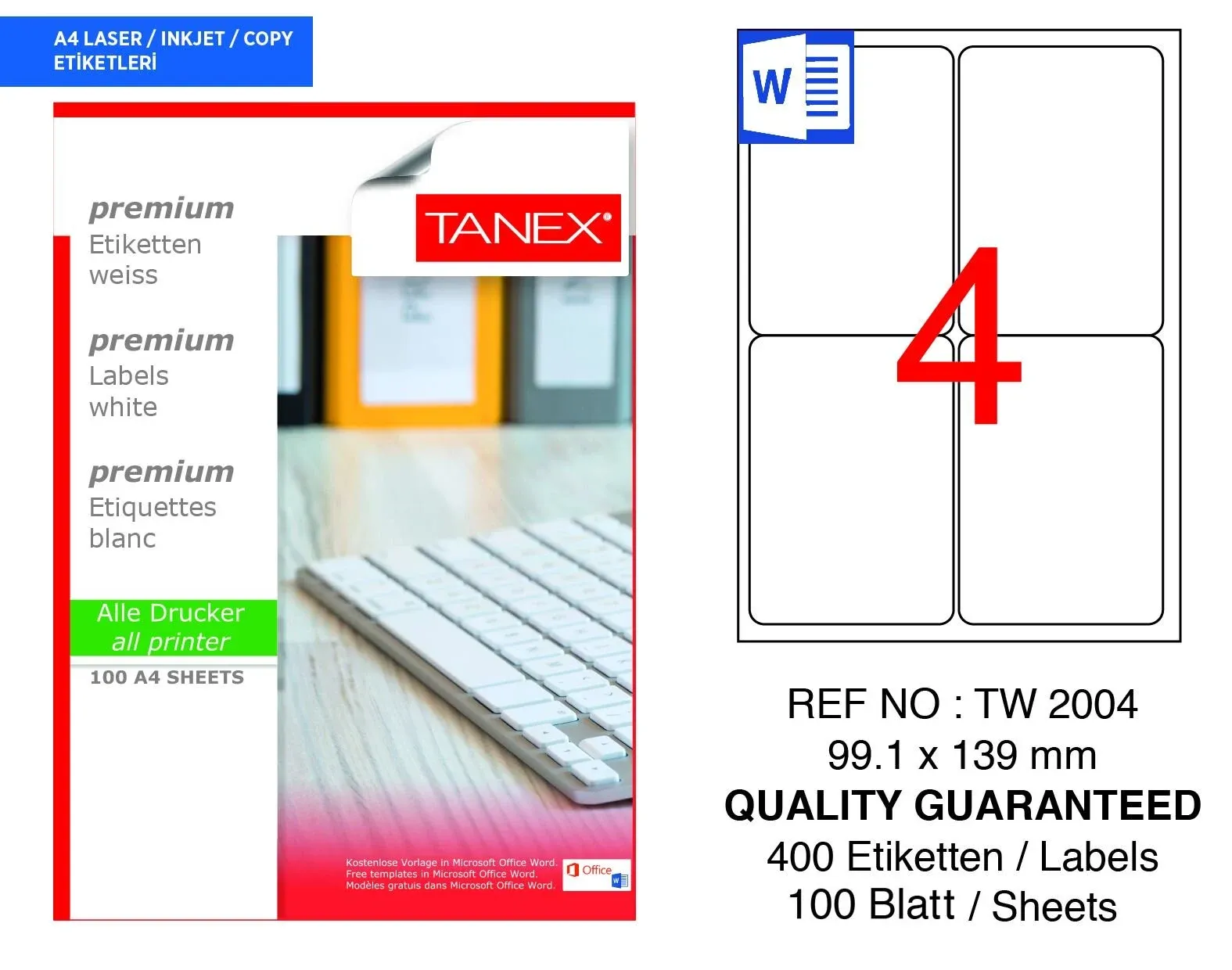 TANEX TVW 2004 LAZER ETİKET 100 LÜ 4 LÜ BANT