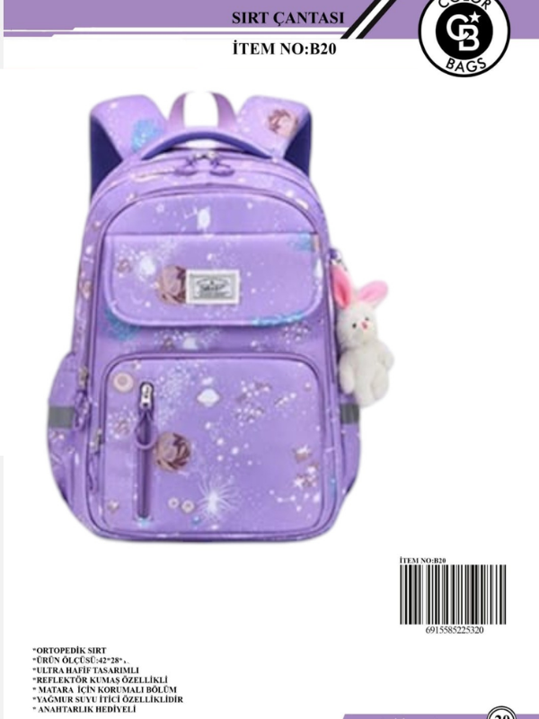COLOR BAGS İTHAL OKUL ÇANTASI B-20 MOR