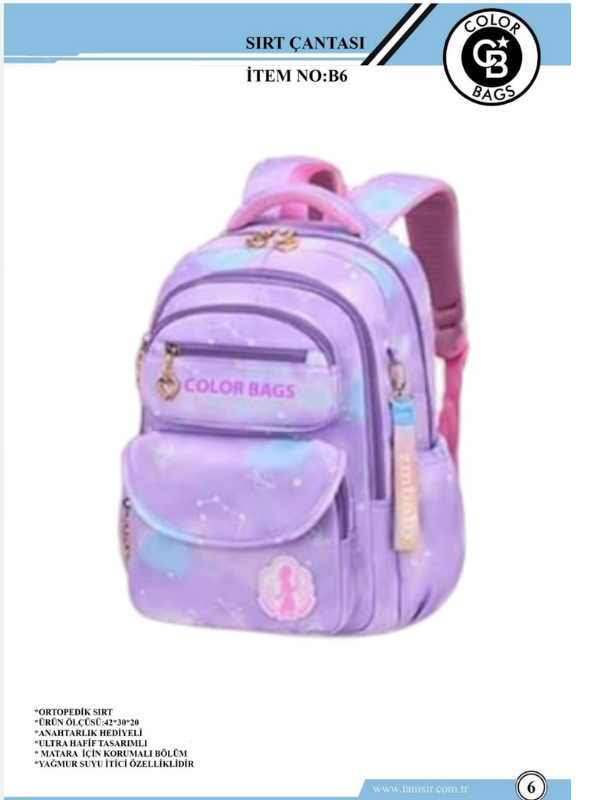 COLOR BAGS İTHAL OKUL ÇANTASI B-6 MOR