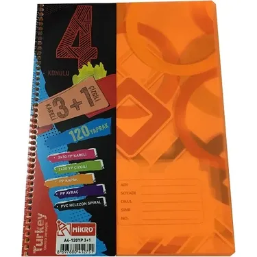MİKRO A4 PP KAPAK AYRAÇLI DEFTER 3+1/120 yp.