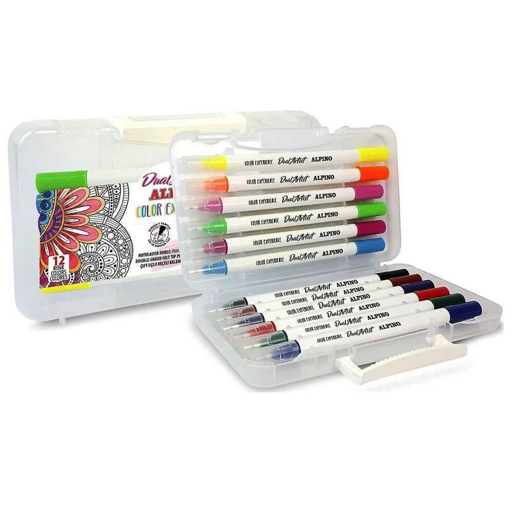 ALPİNO KUTULU KEÇELİ KALEM ÇİFT YÖNLÜ FIRÇA UÇ 12 RENK