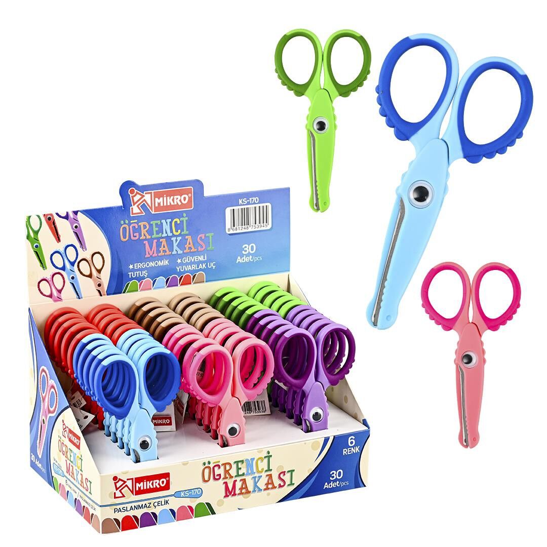 MİKRO KS-170 ÖĞRENCİ MAKASI ÇİFT RENKLİ TİMSAH 30 LU