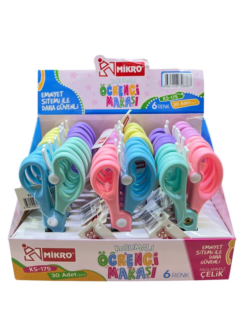 MİKRO KS-175 KORUMALI ÖĞRENCİ MAKASI 6 RENK 30 LU