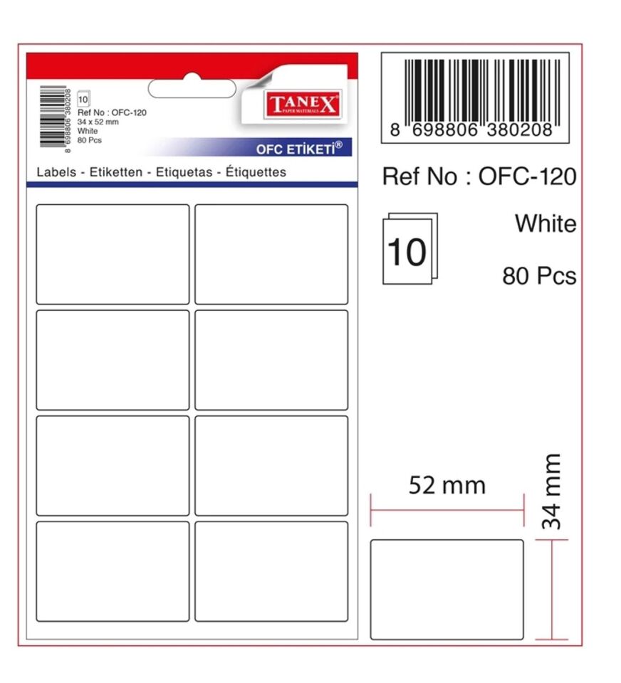 Tanex 10'lu Ofi̇s Eti̇keti̇ Ofc-120